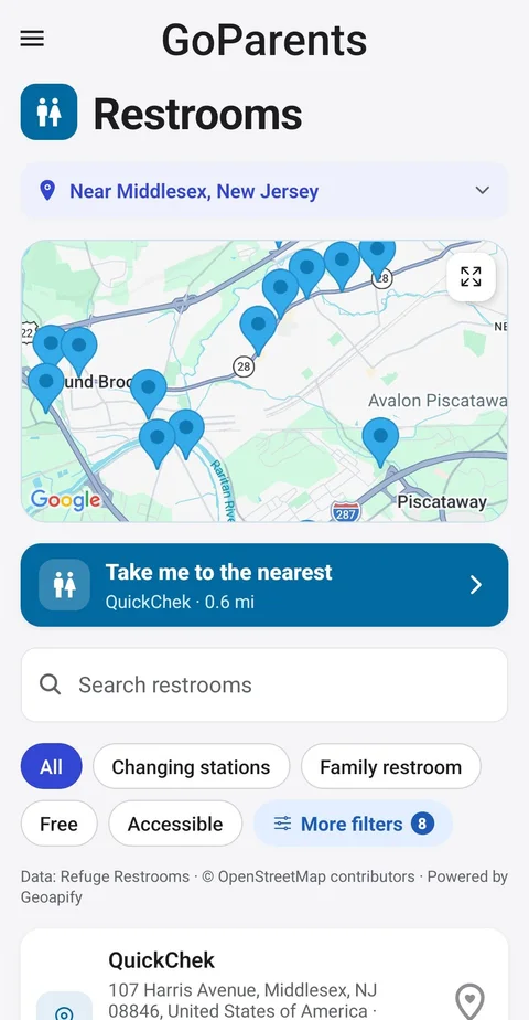 Restrooms in the GoParents app